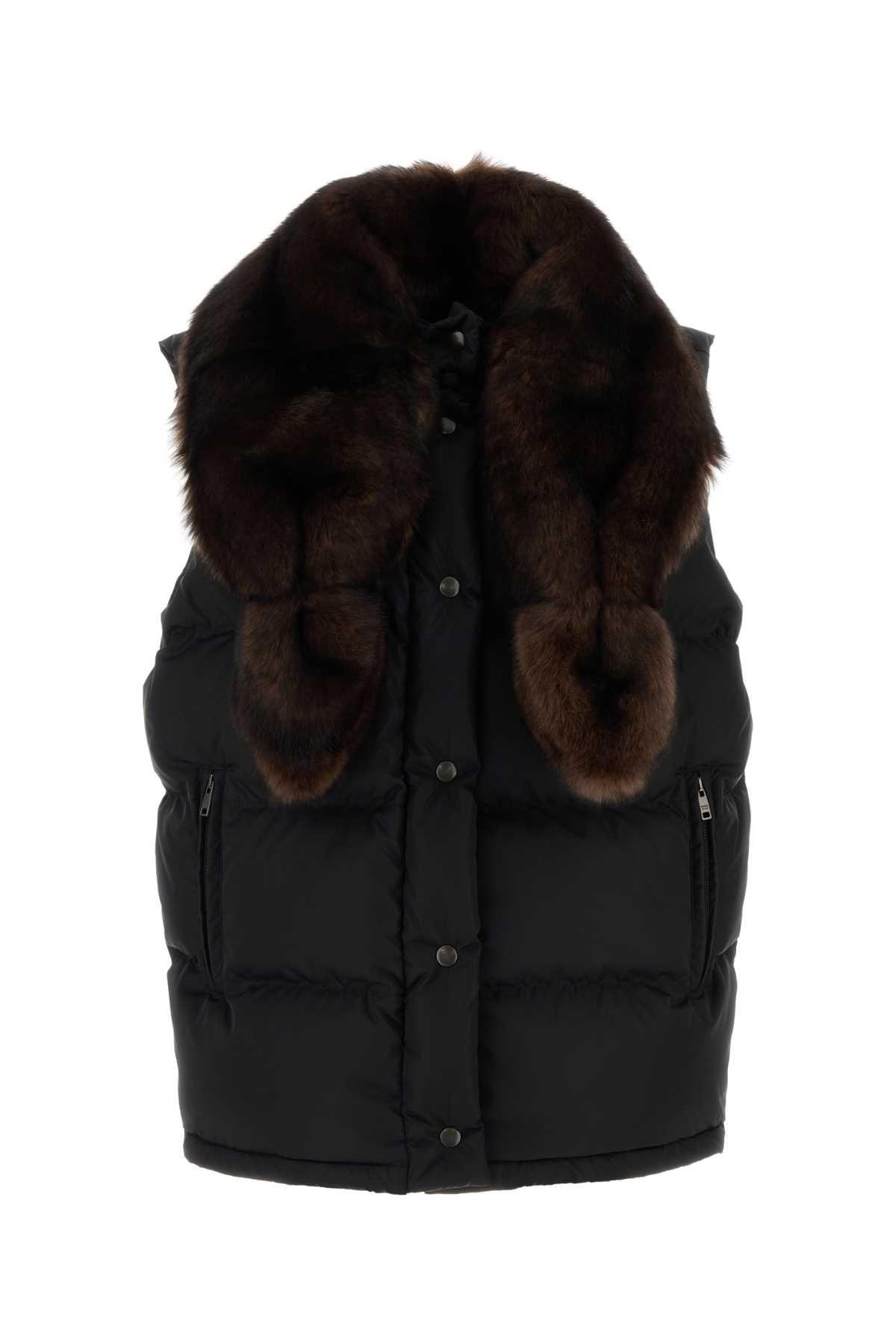 prada black re-nylon sleeveless down jacket