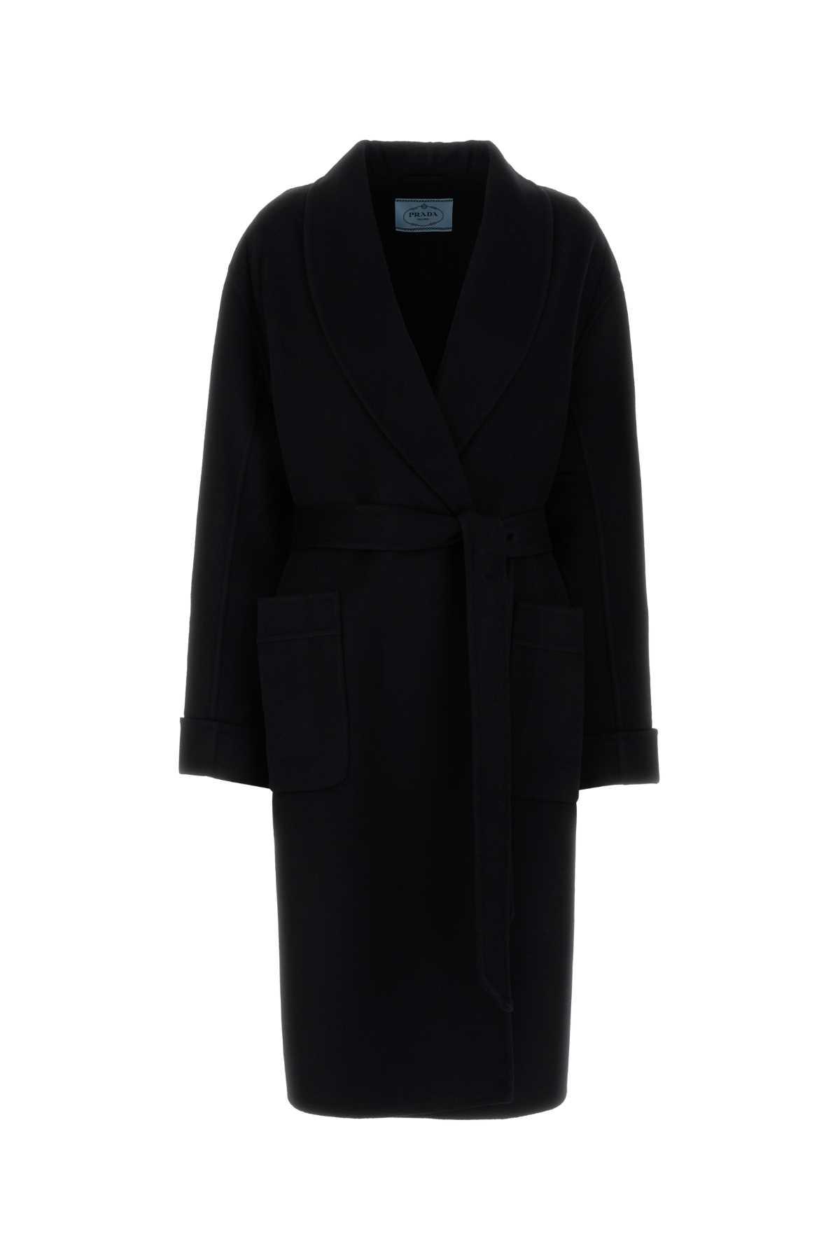 prada black wool blend coat
