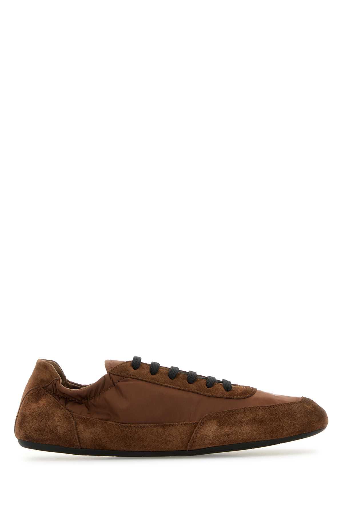 prada brown re-nylon and suede collapse sneakers