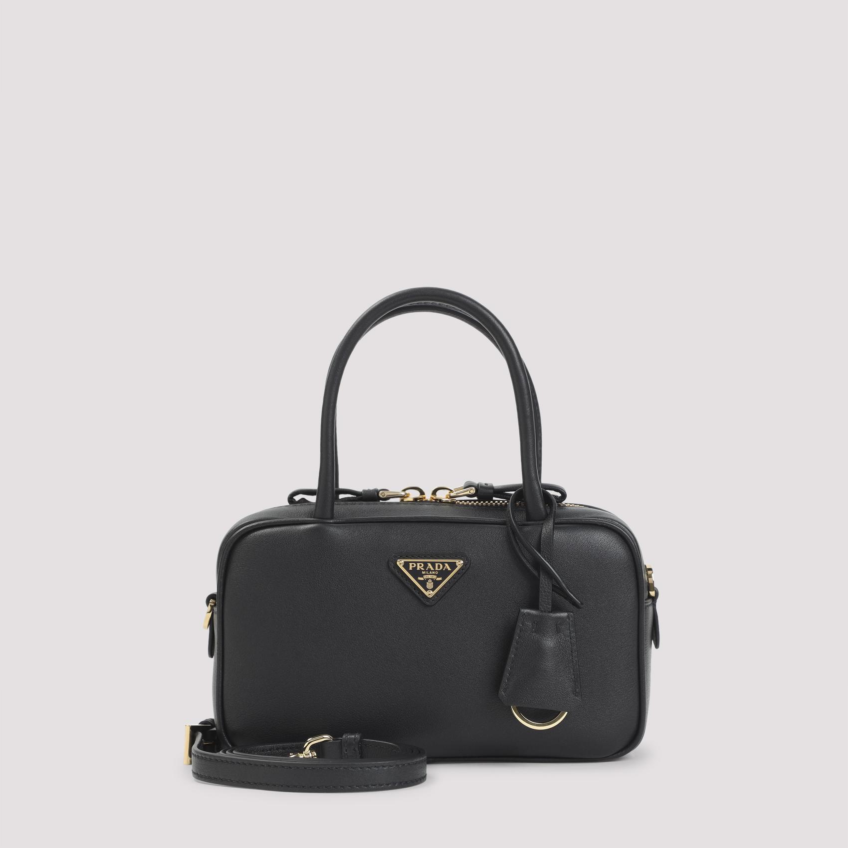 prada calf leather handbag black bag - women