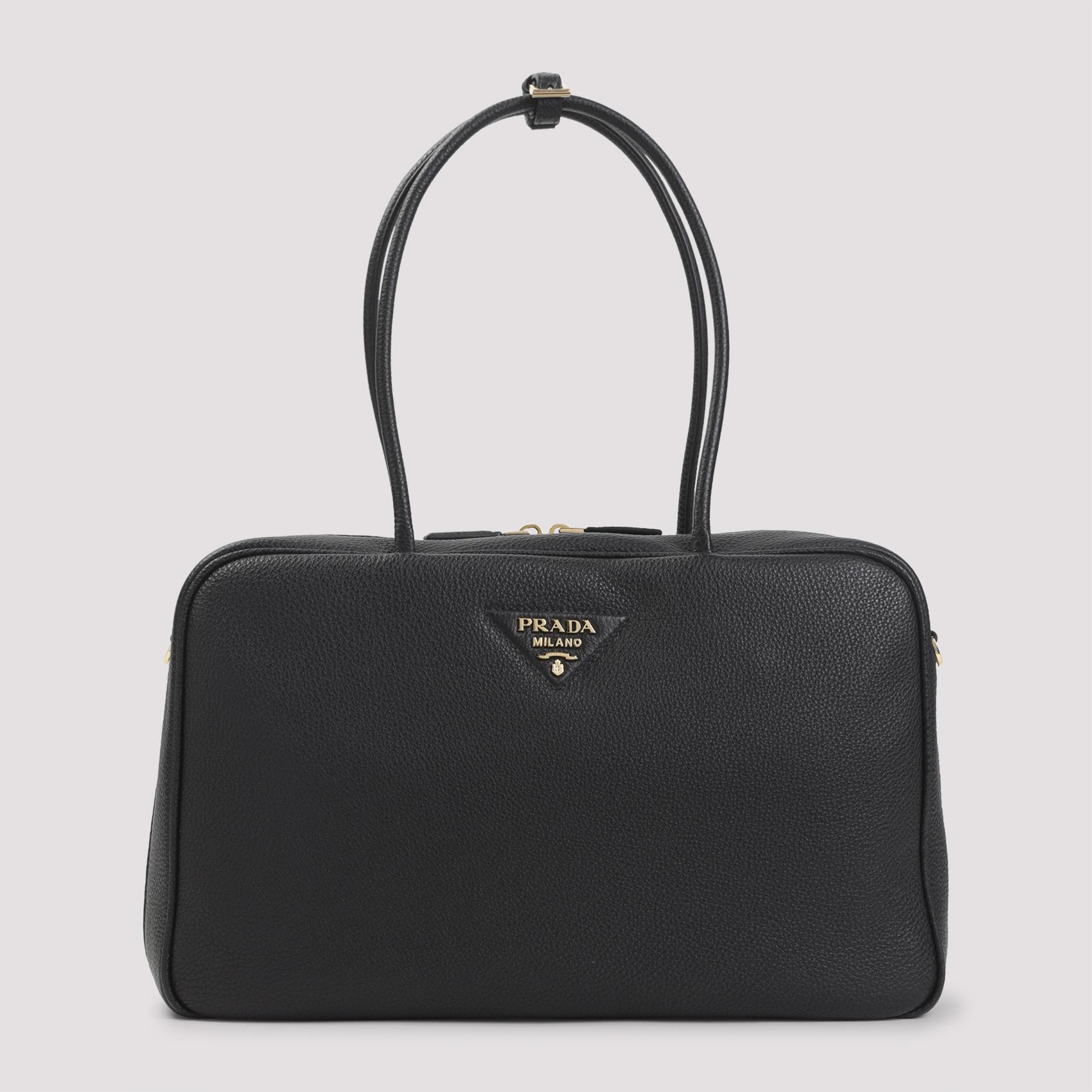 prada calf leather handbag black bag - women