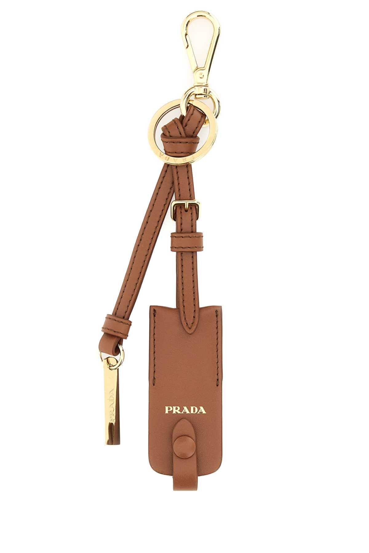 prada caramel leather key ring