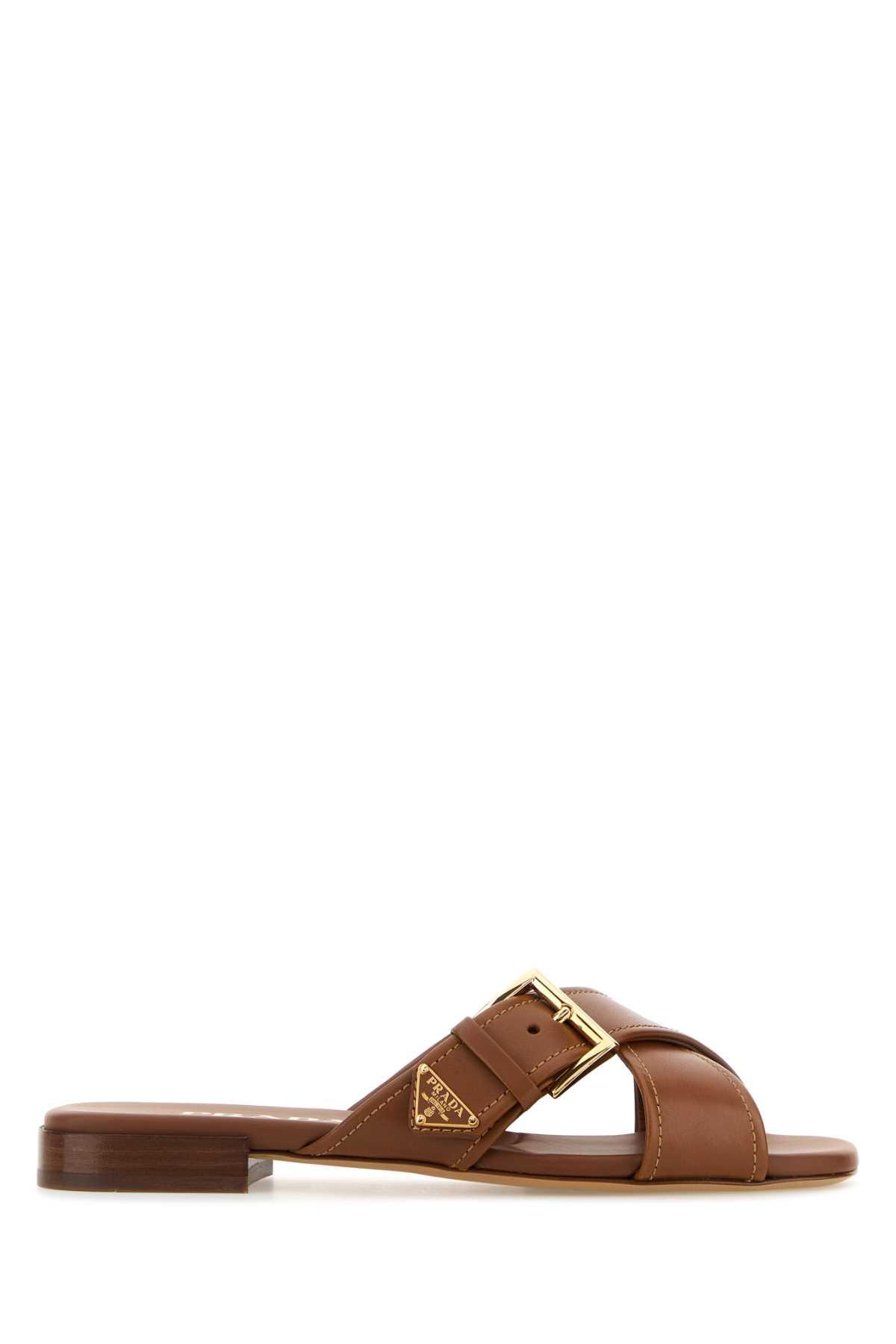 prada caramel leather slippers
