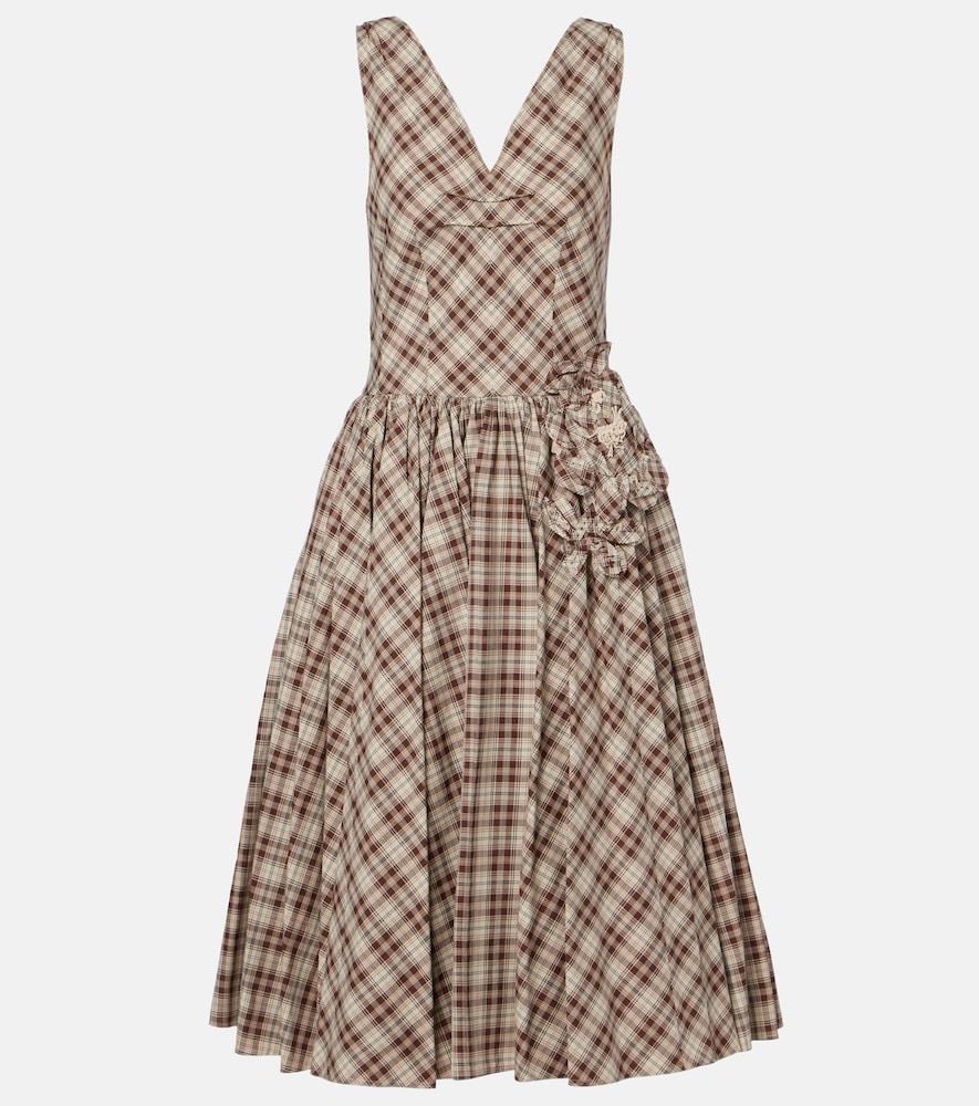 prada checked cotton poplin midi dress