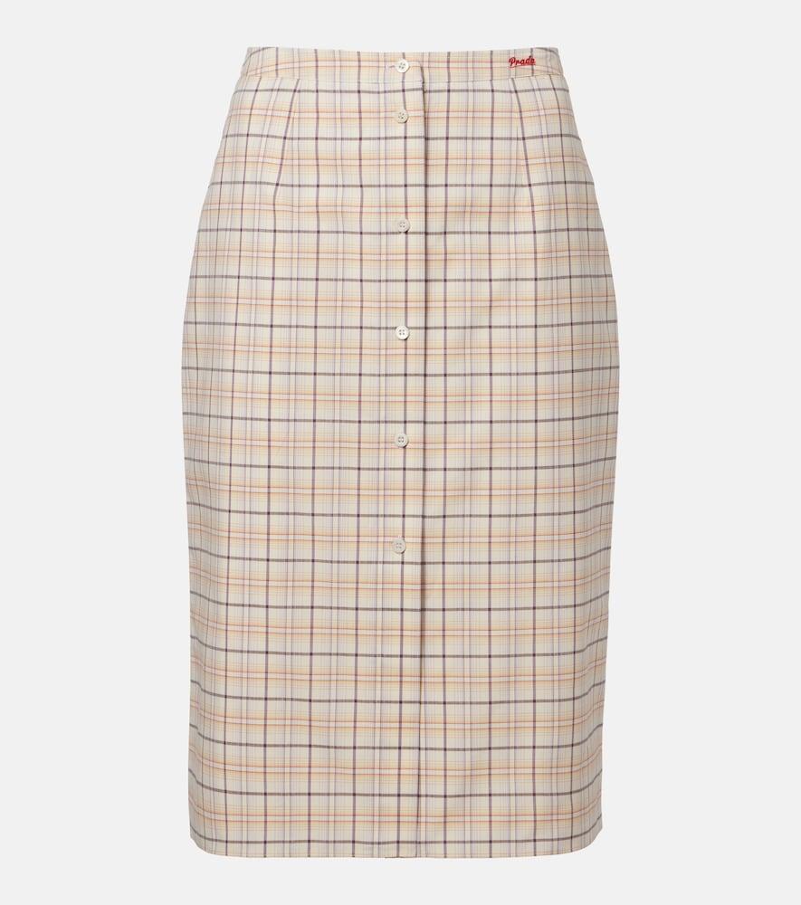prada checked cotton poplin pencil skirt