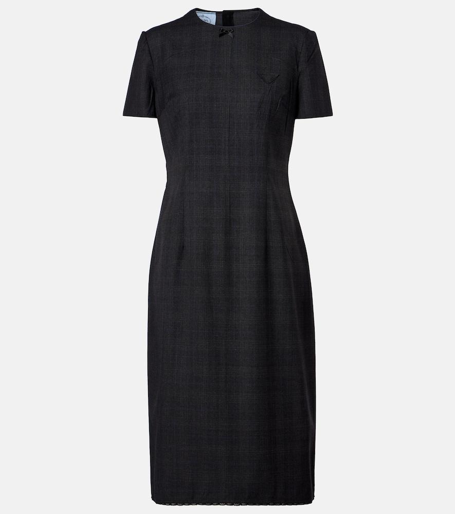 prada checked virgin wool midi dress