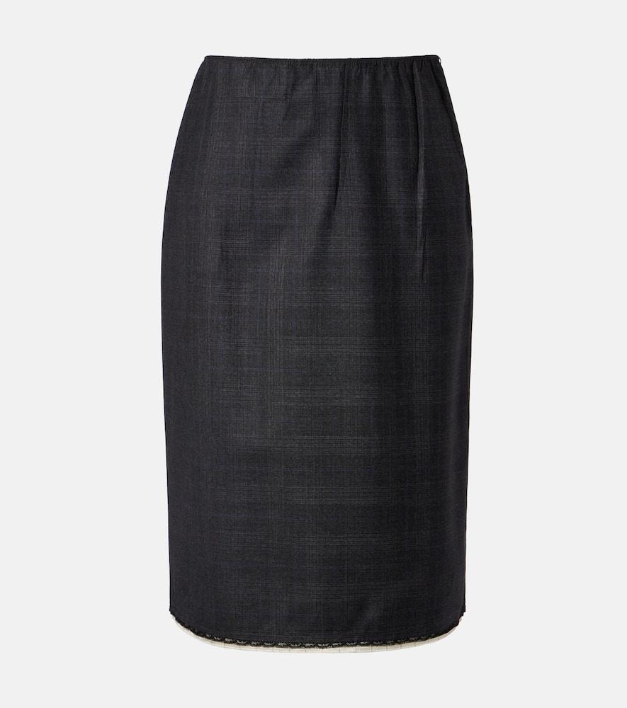 prada checked wool pencil skirt