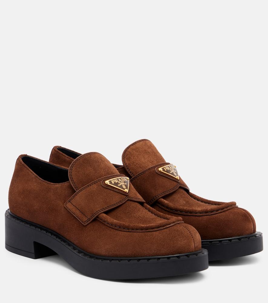 prada chocolate suede loafers
