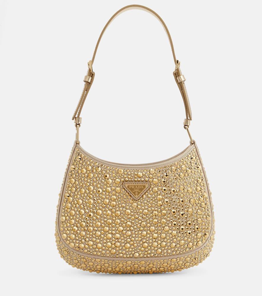 prada cleo embellished satin shoulder bag