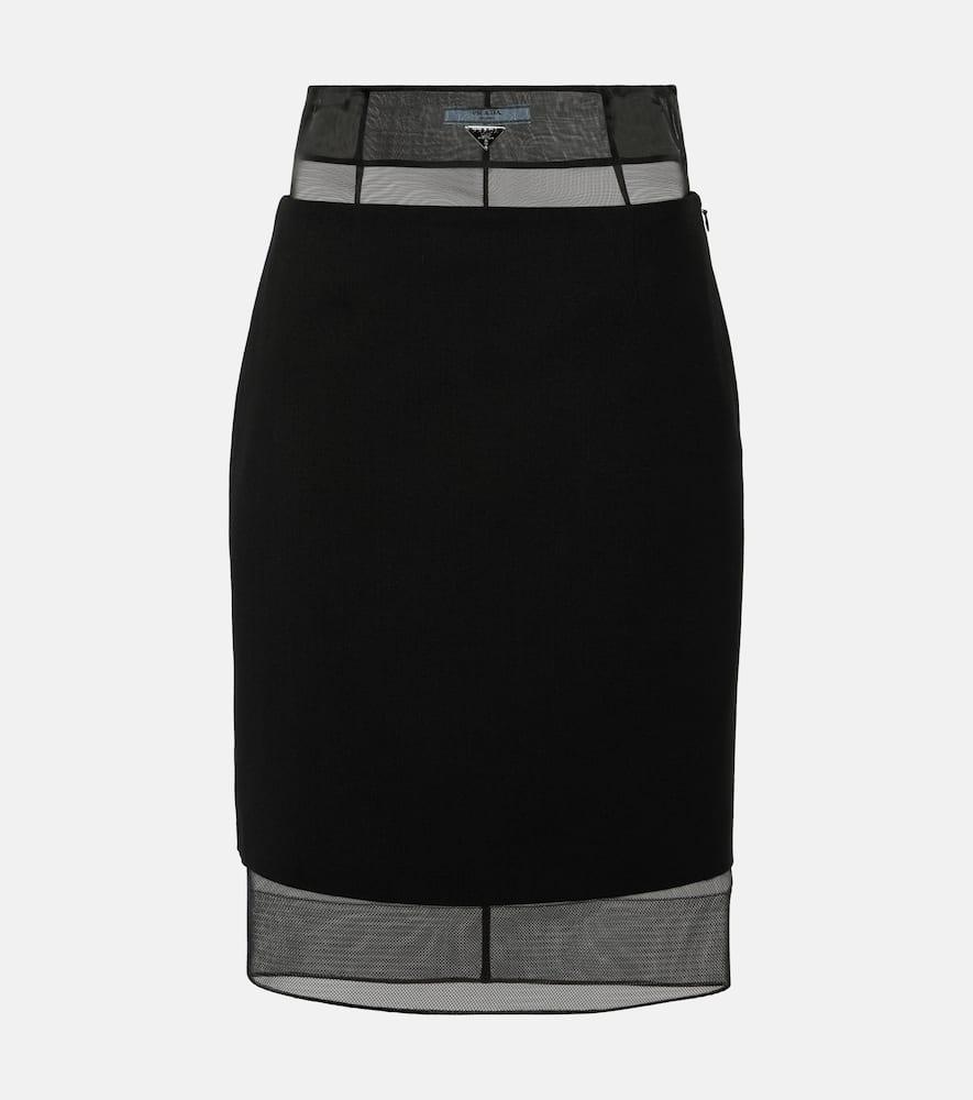 prada crinoline and virgin wool midi skirt
