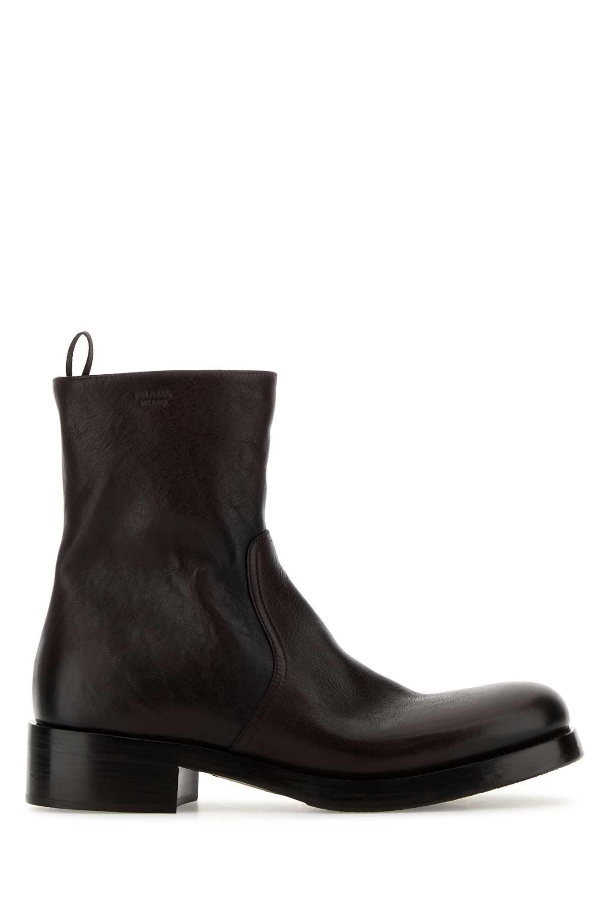 prada dark brown leather ankle boots