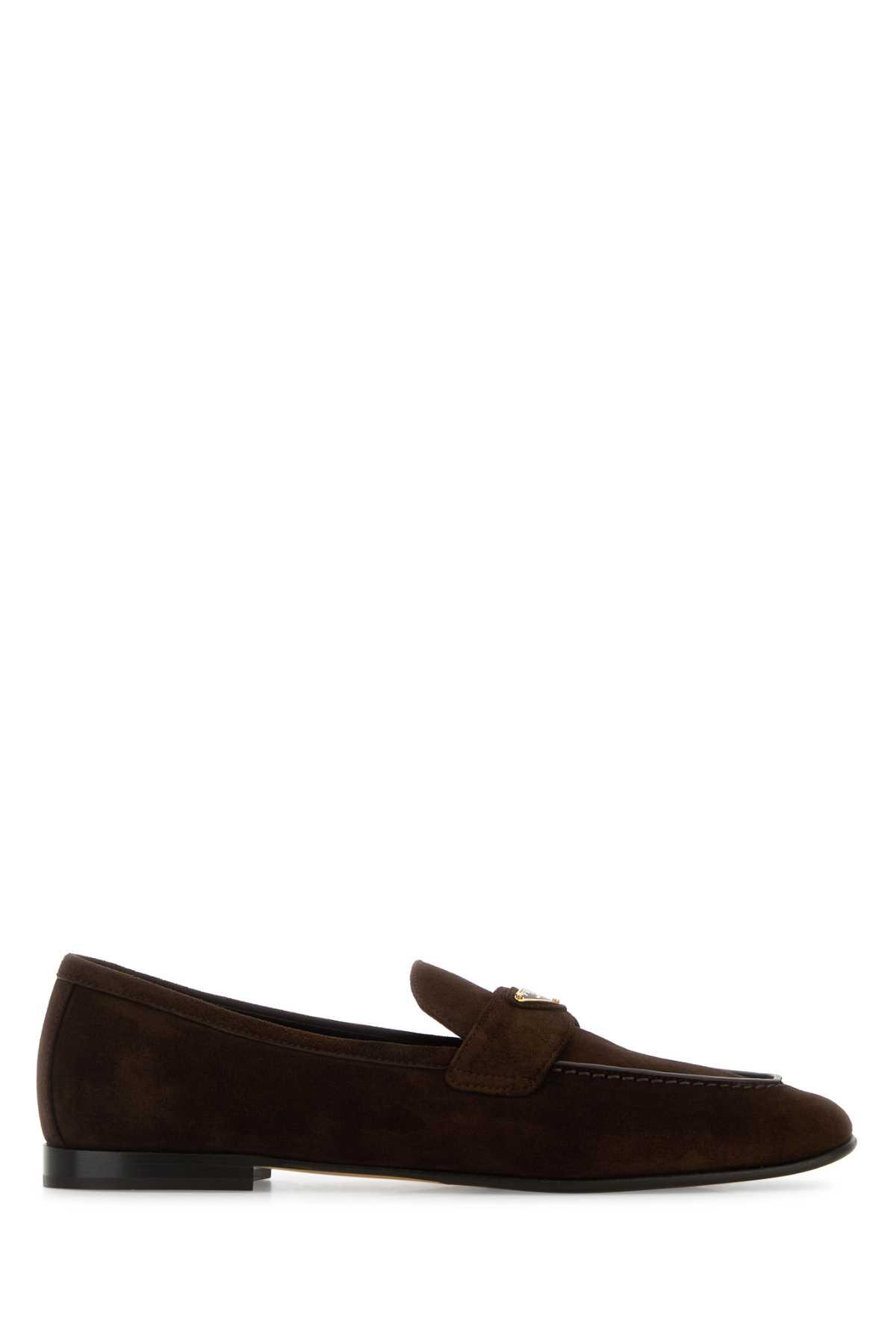 prada dark brown suede loafers