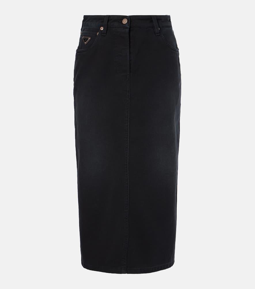 prada denim midi skirt