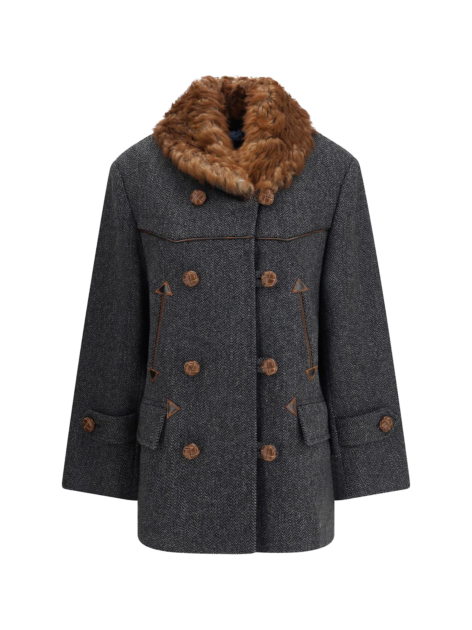 prada double-breasted caban with a shearling trim