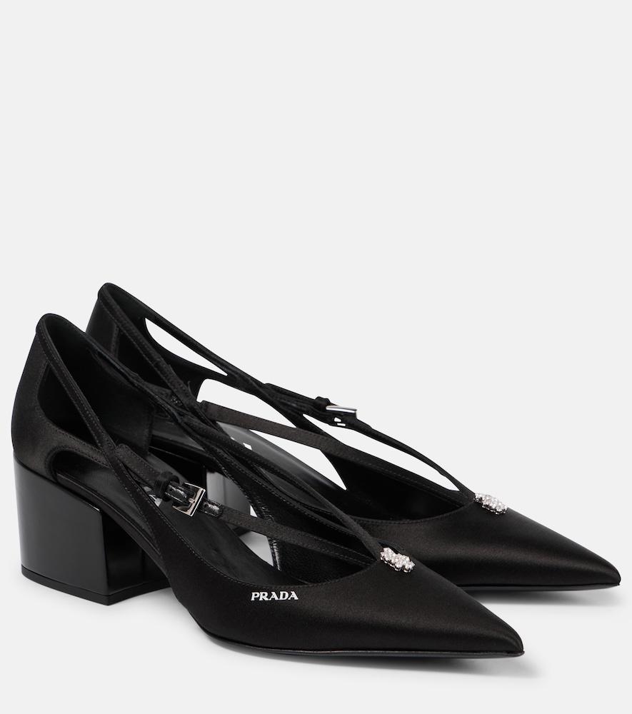 prada embellished cutout satin pumps