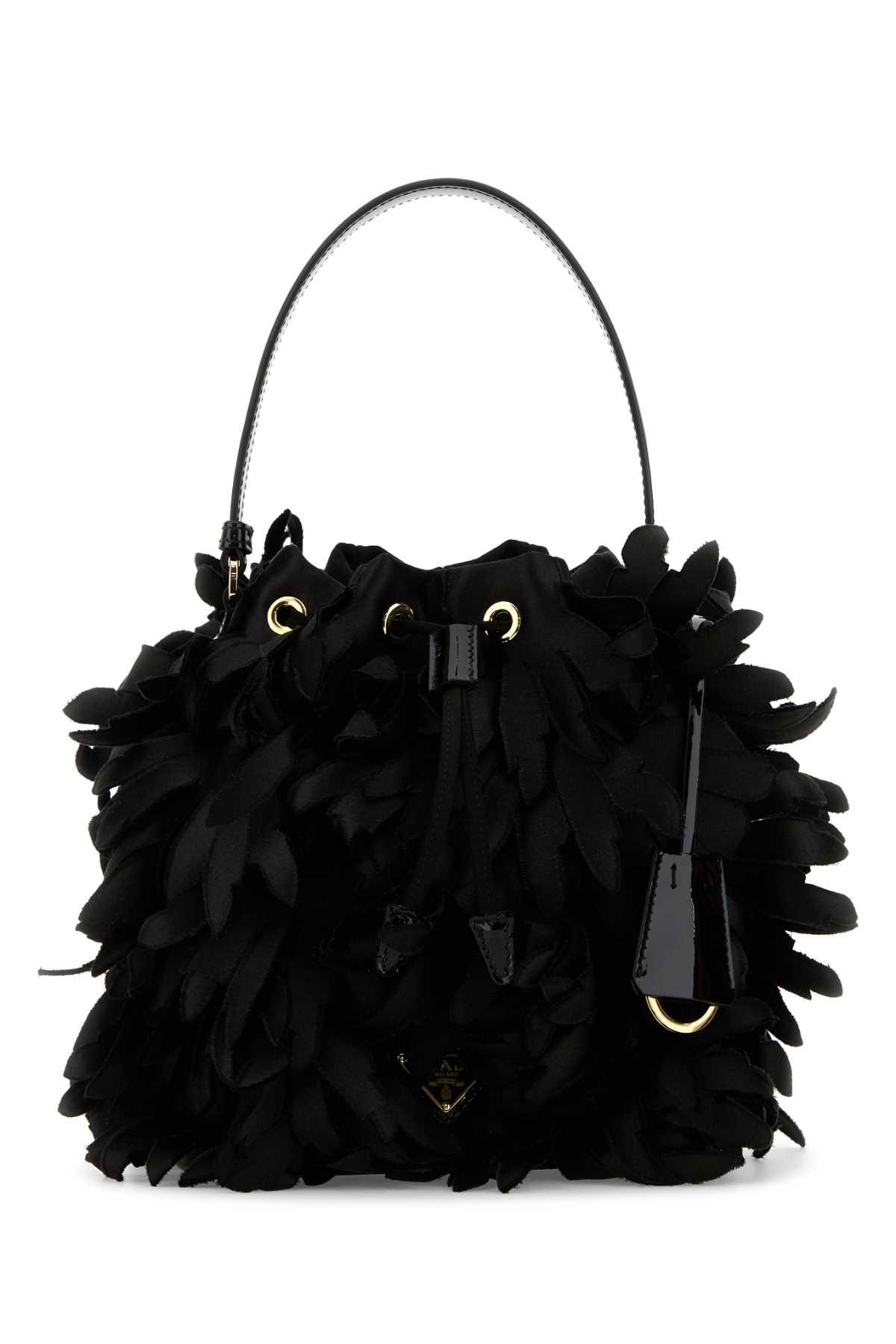prada embellished satin mini bucket bag