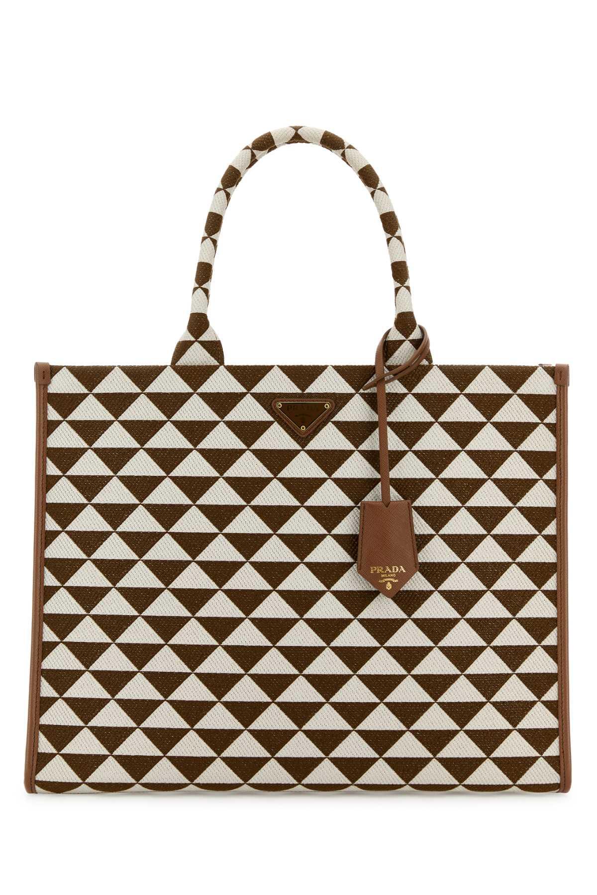 prada embroidered fabric large symbole shopping bag