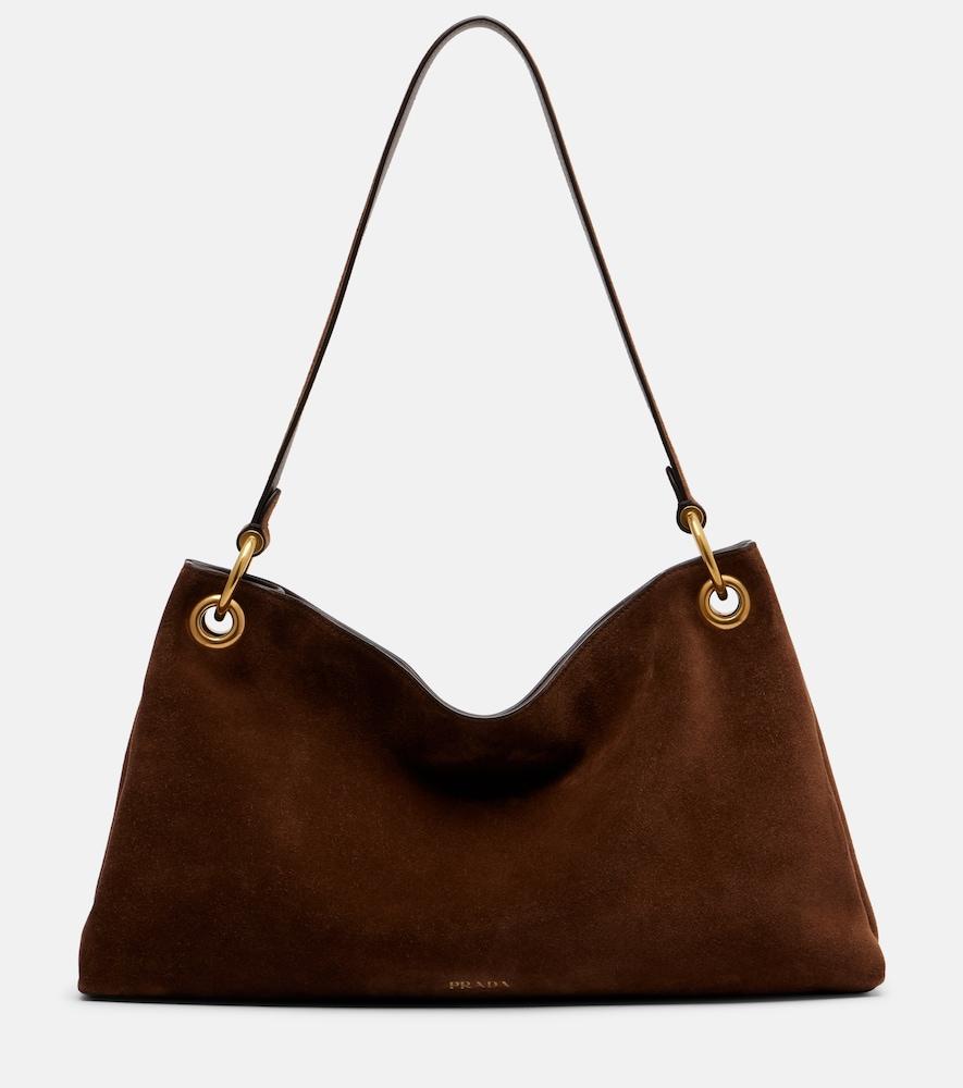 prada etude large suede shoulder bag