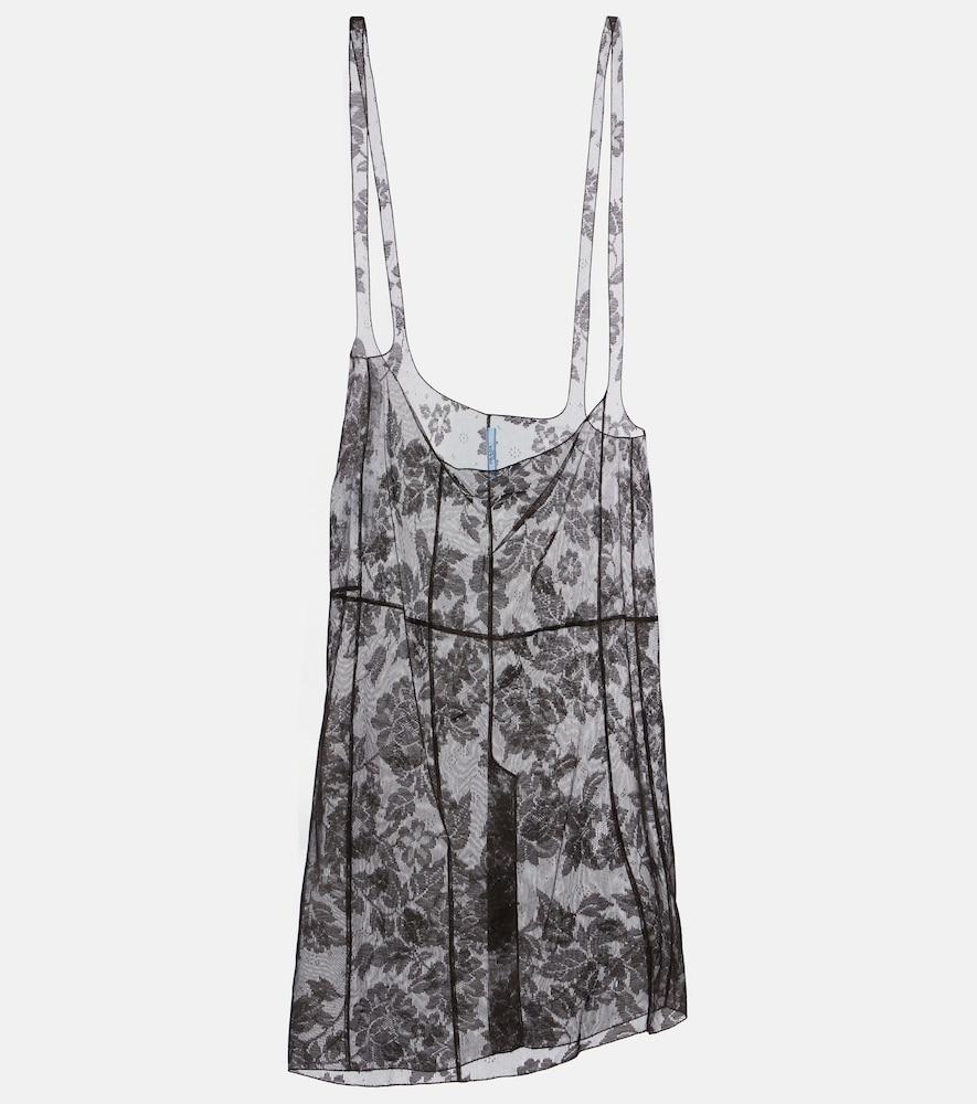 prada floral lace cotton midi skirt