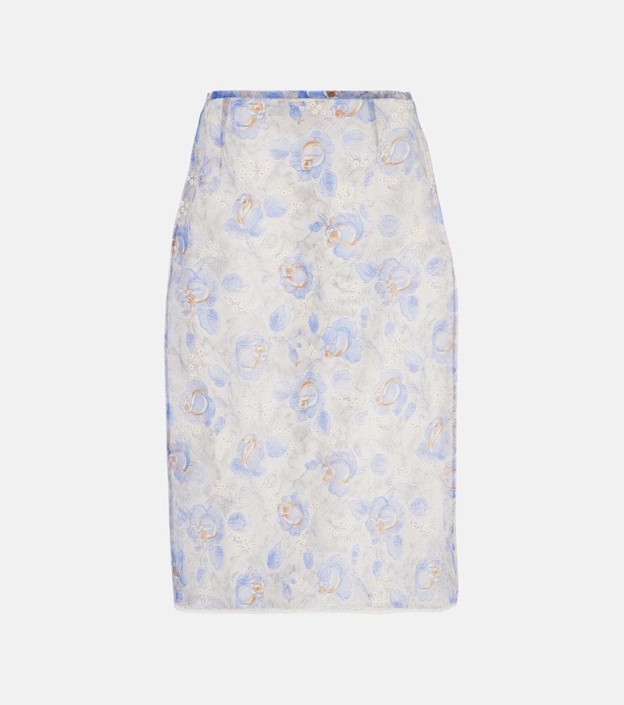 prada floral sheer chiffon pencil skirt