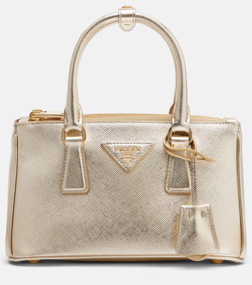 prada galleria mini metallic leather tote bag