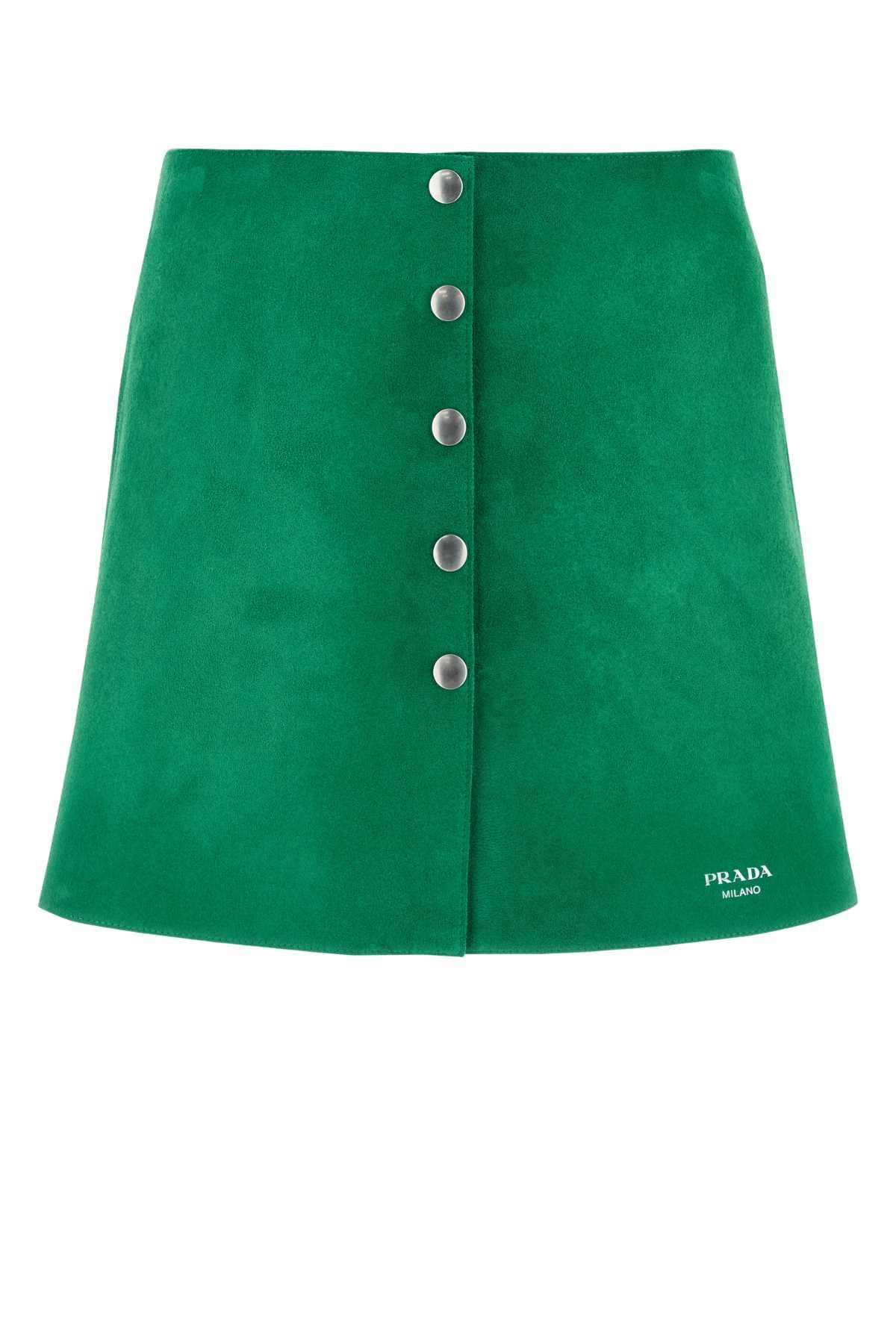 prada grass green suede mini skirt