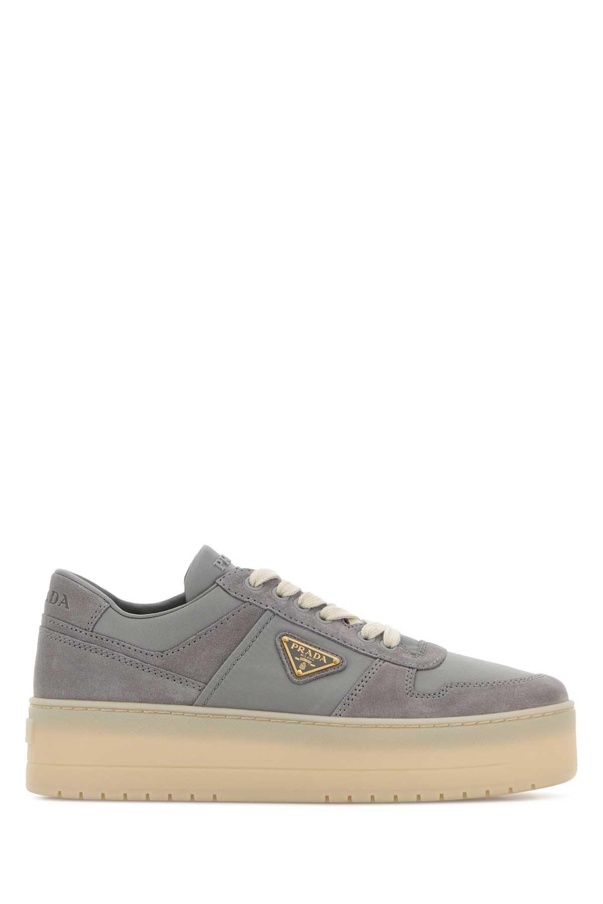 prada grey fabric and suede downtown bold sneakers