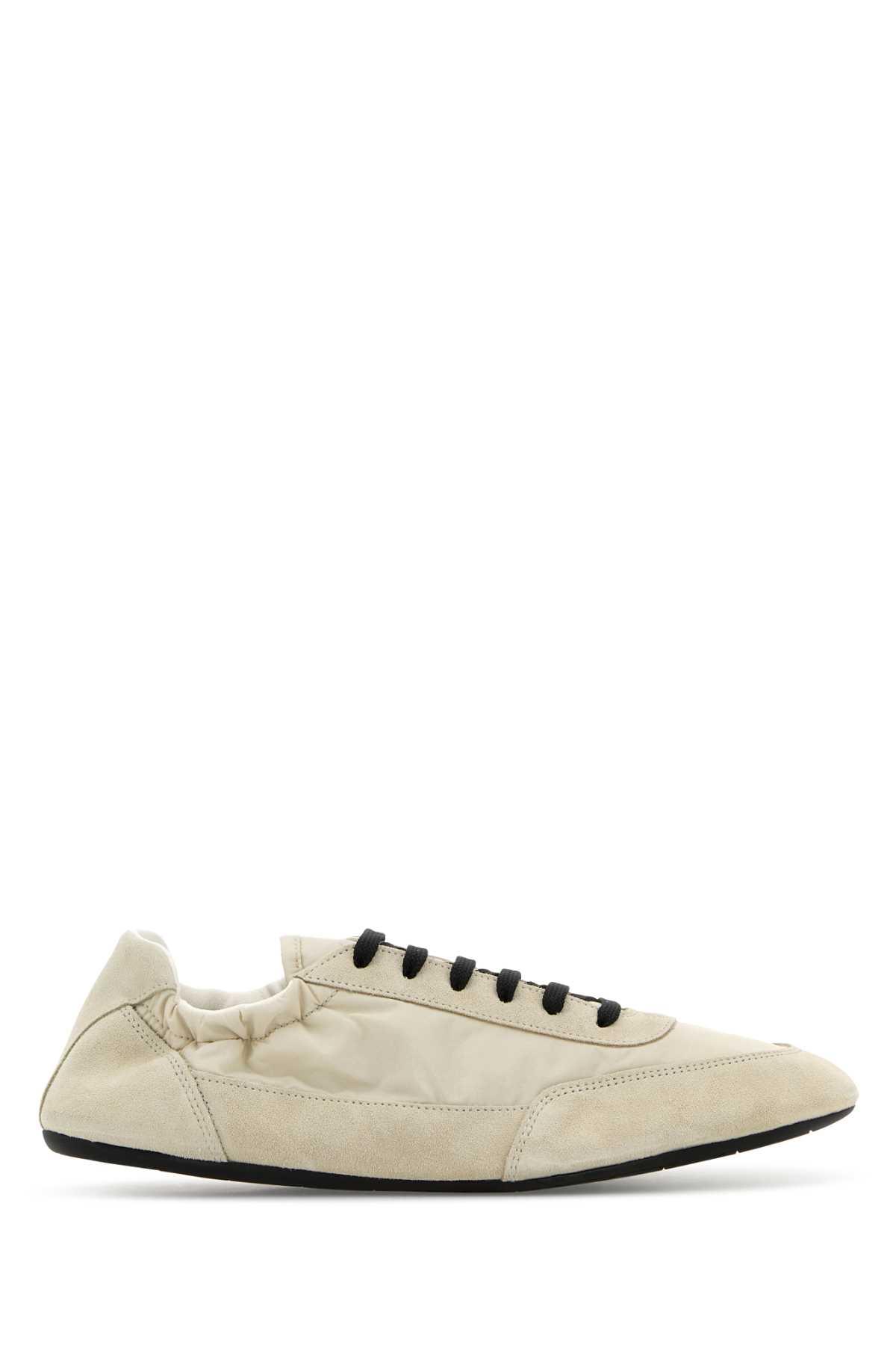 prada ivory re-nylon and suede collapse sneakers