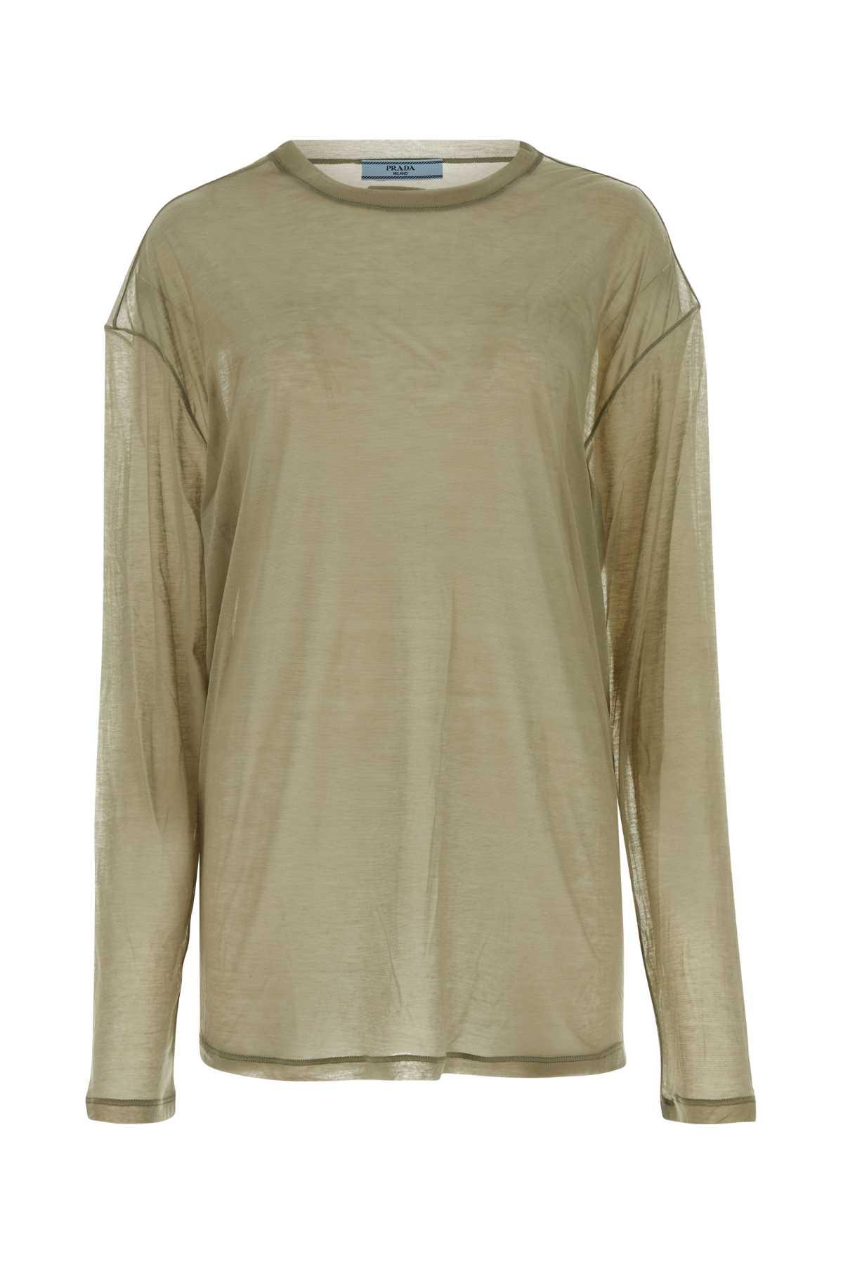 prada khaki lyocell blend oversize t-shirt