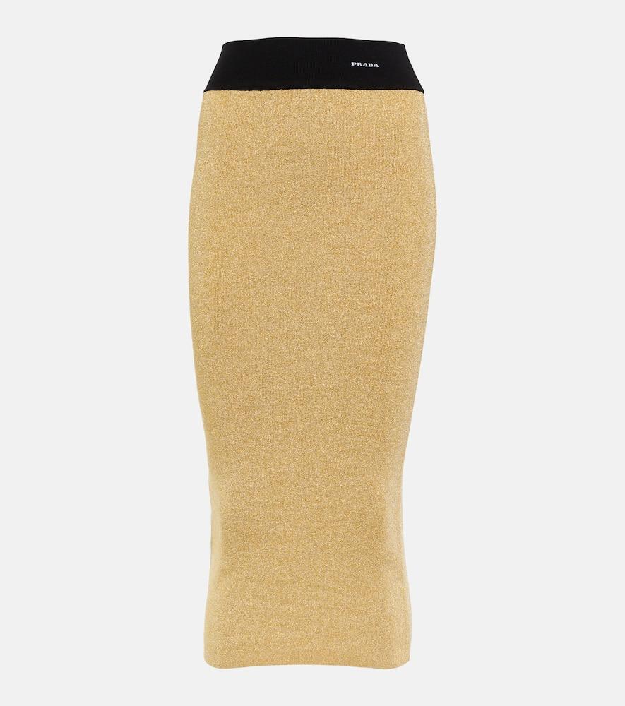 prada lamé midi skirt