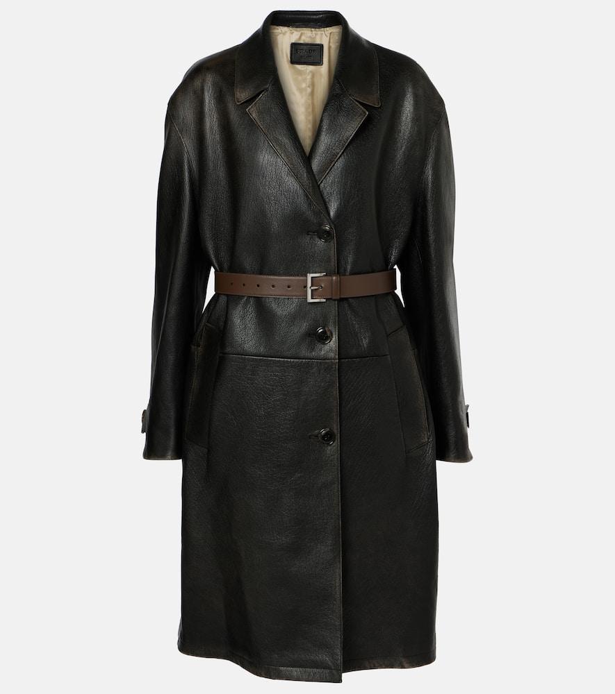 prada leather wrap coat