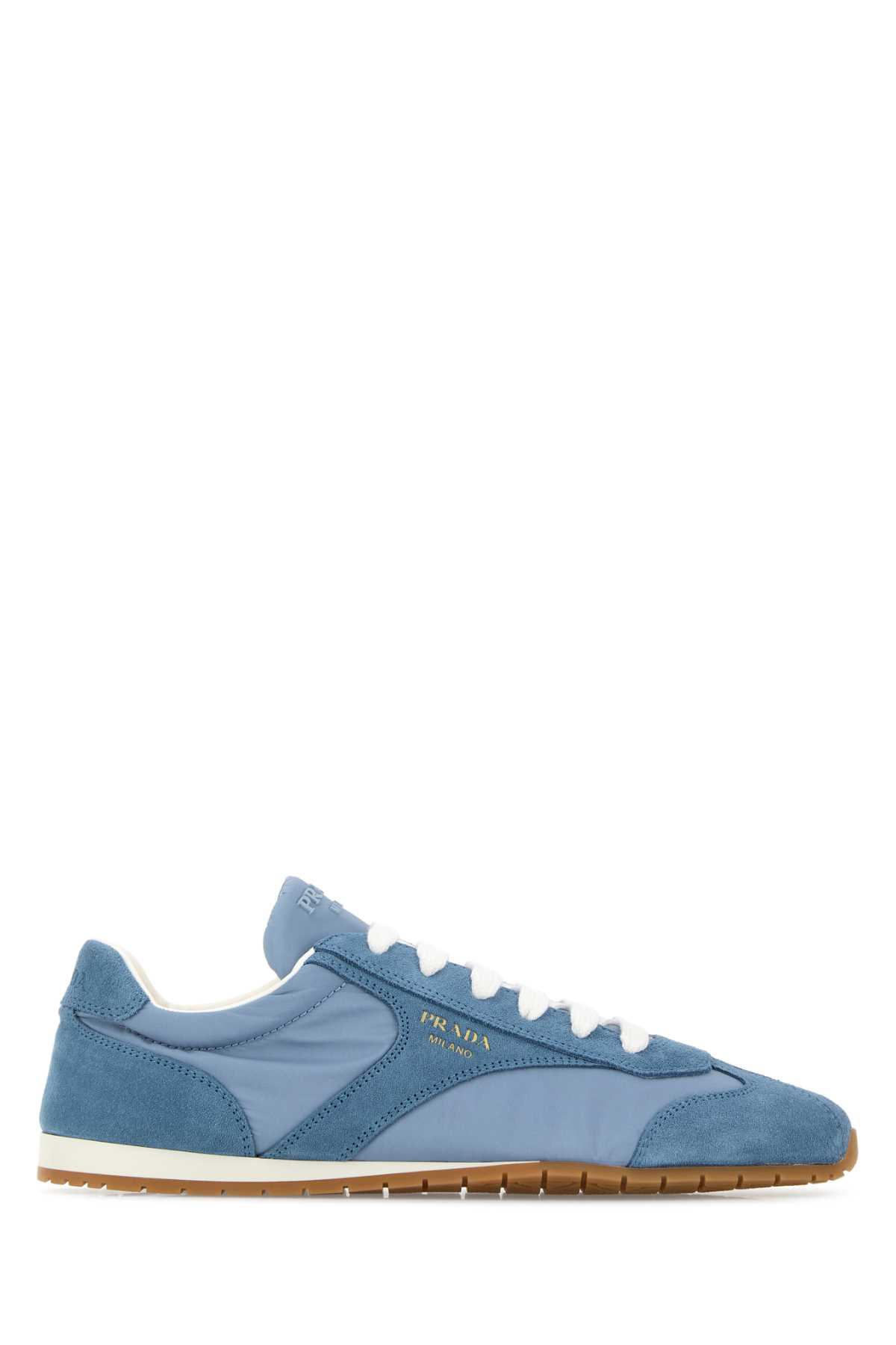 prada light blue suede and re-nylon sneakers