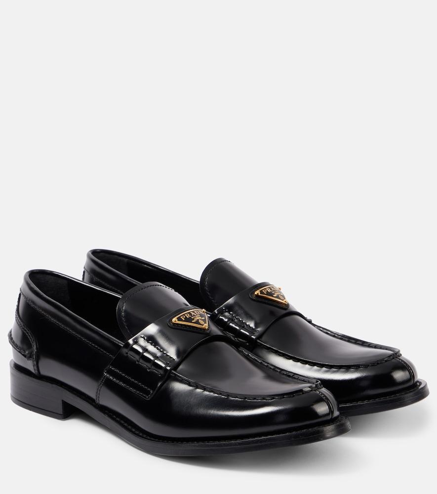 prada logo brushed leather loafers