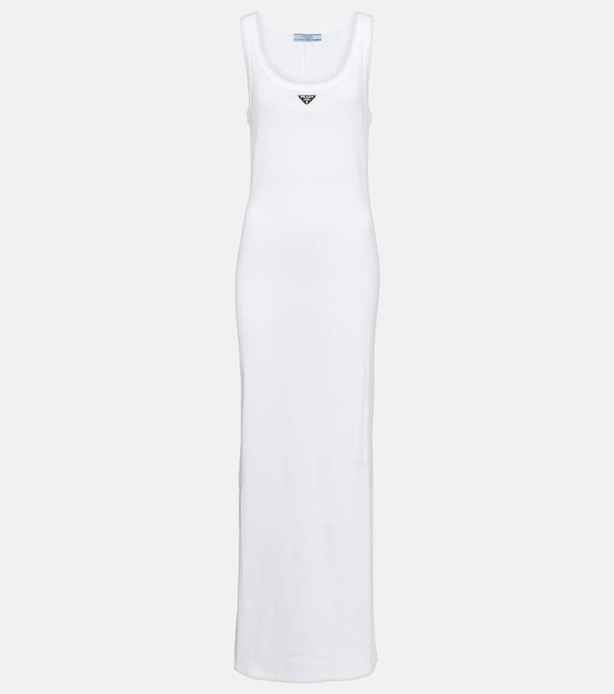 prada logo cotton jersey maxi dress