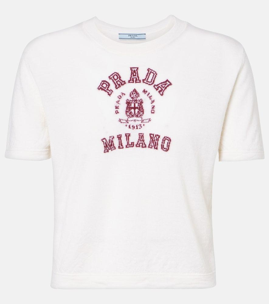 prada logo cropped cashmere t
