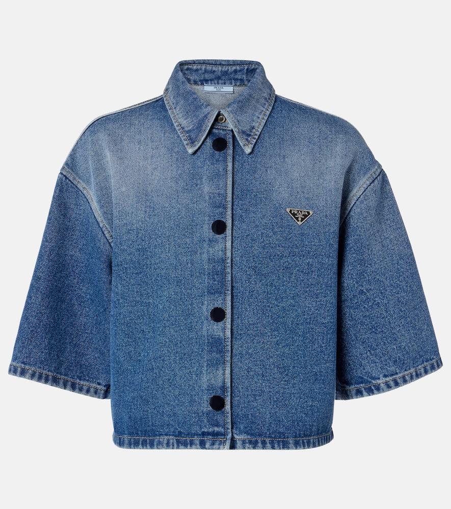 prada logo cropped denim shirt