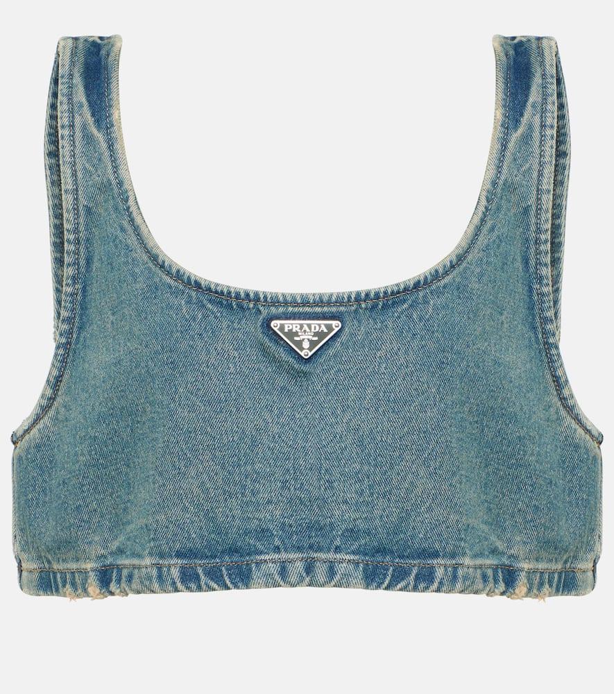 prada logo denim bra top