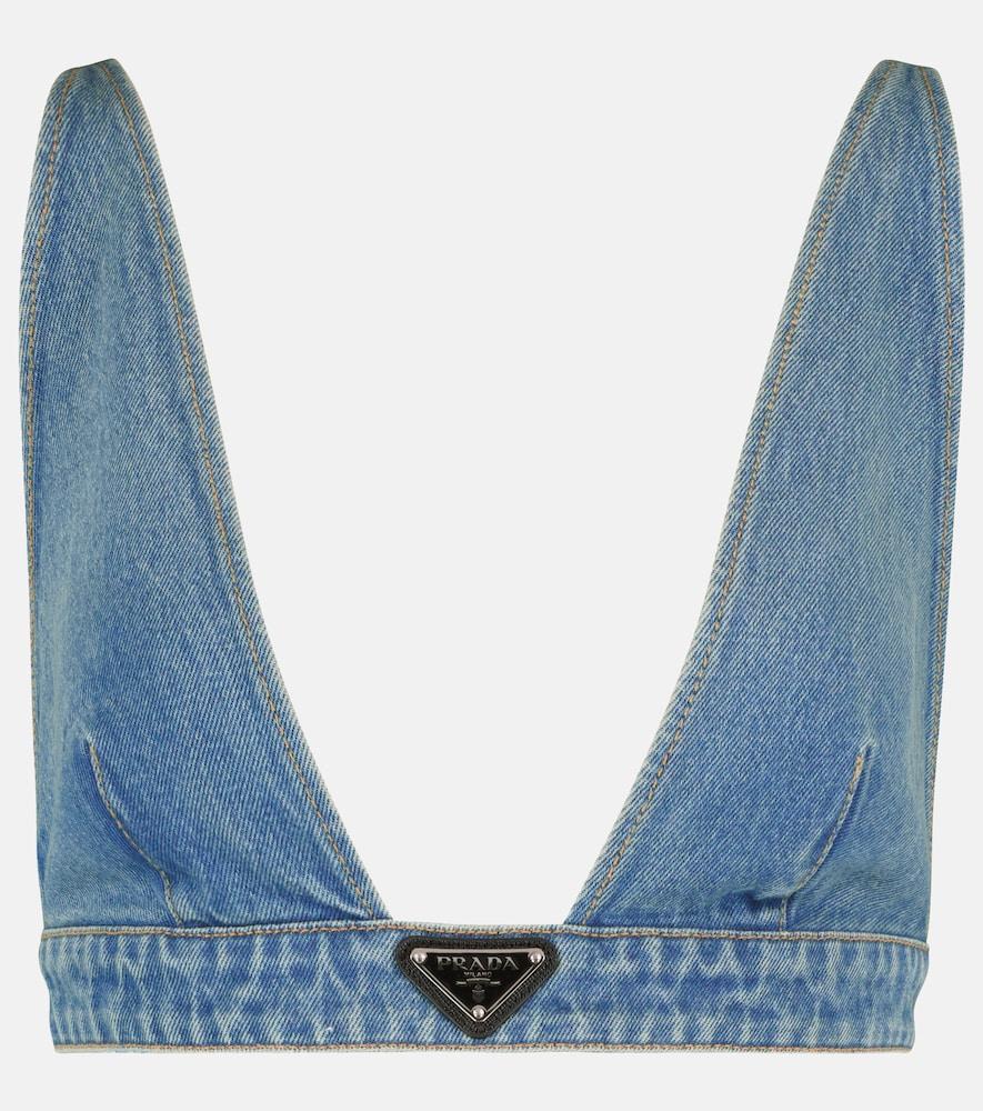 prada logo denim bralette