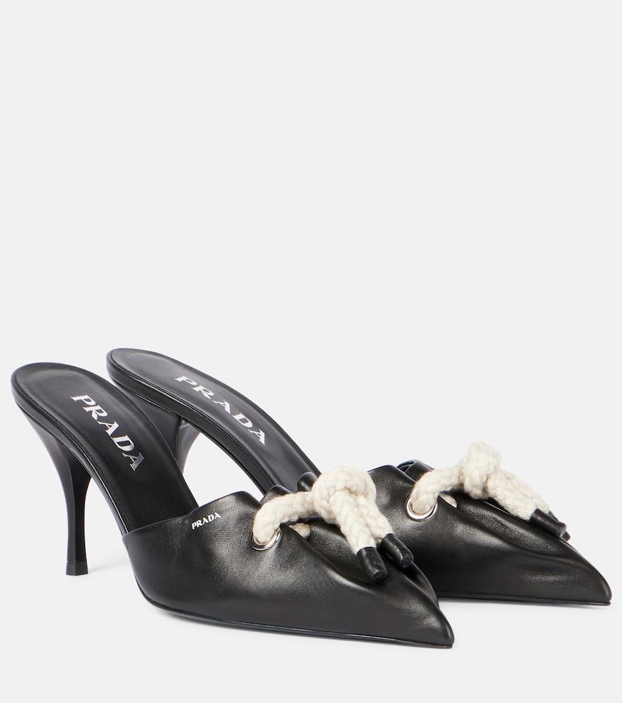 prada logo leather mules
