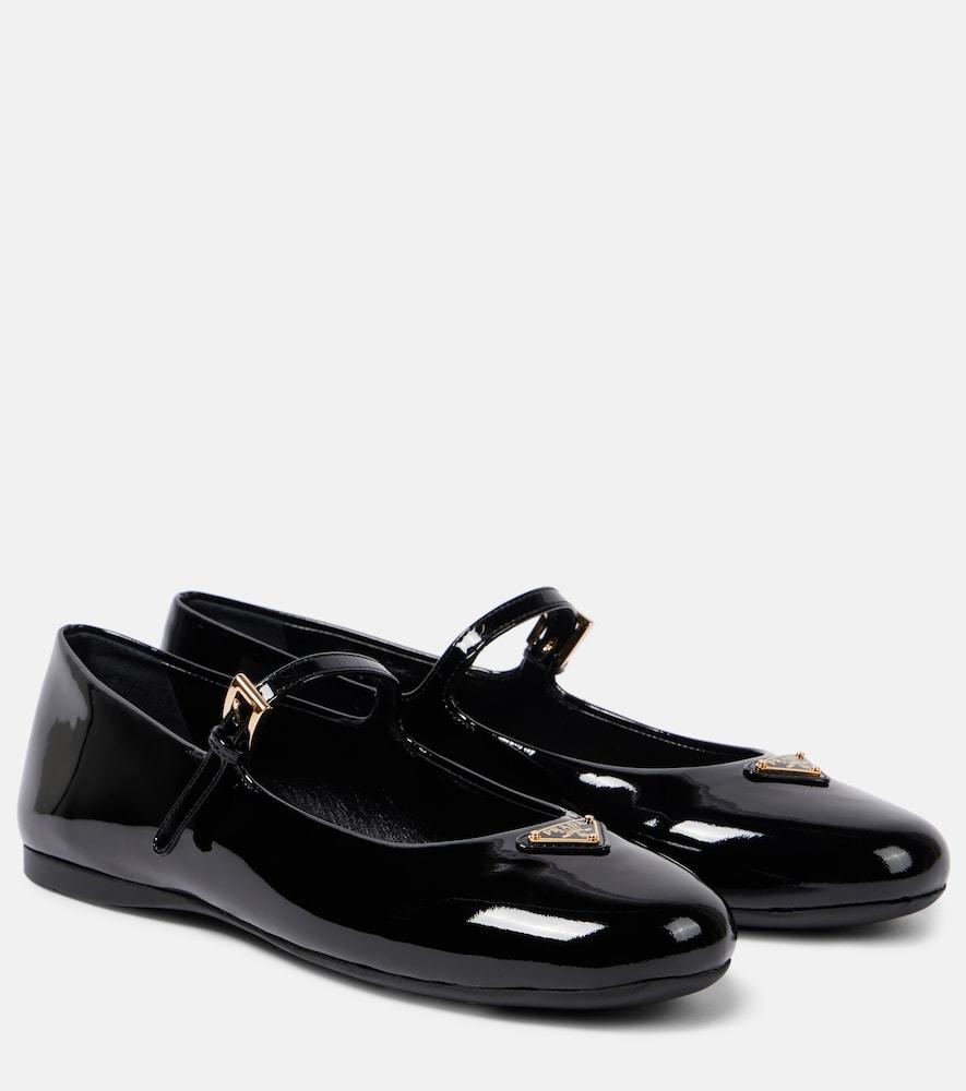 prada logo patent leather mary jane flats