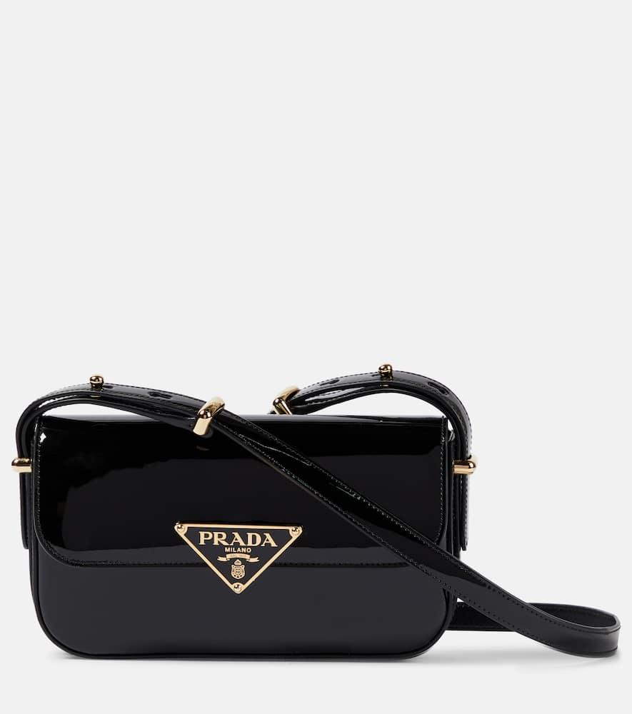 prada logo patent leather shoulder bag