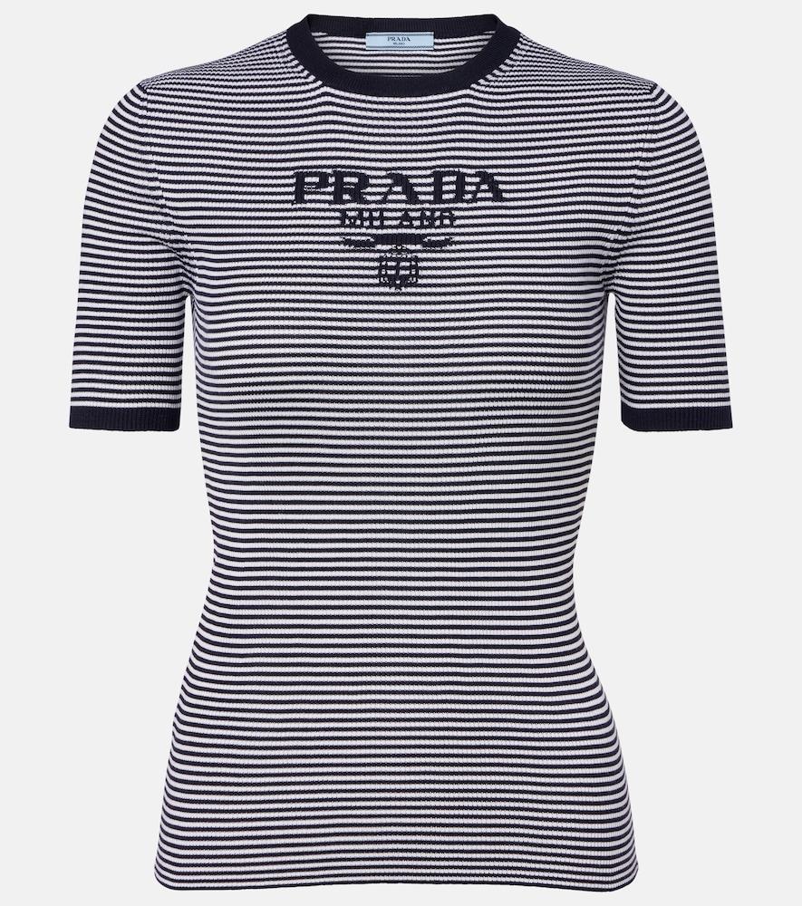 prada logo striped silk sweater