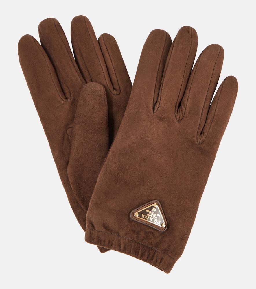 prada logo suede gloves
