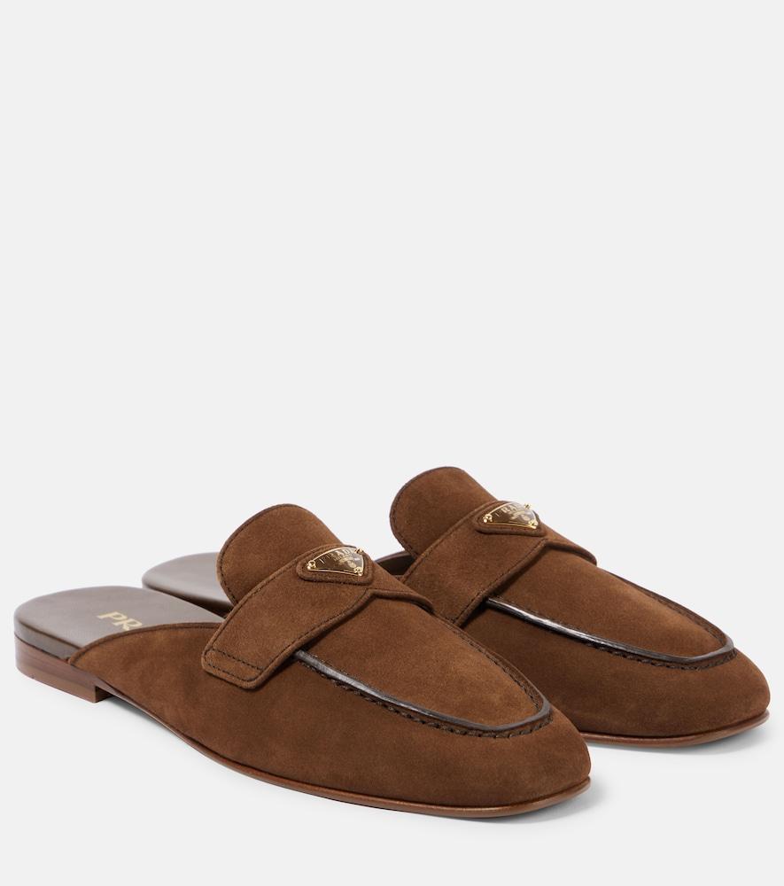prada logo suede mules