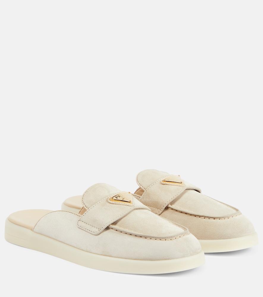 prada logo suede slippers