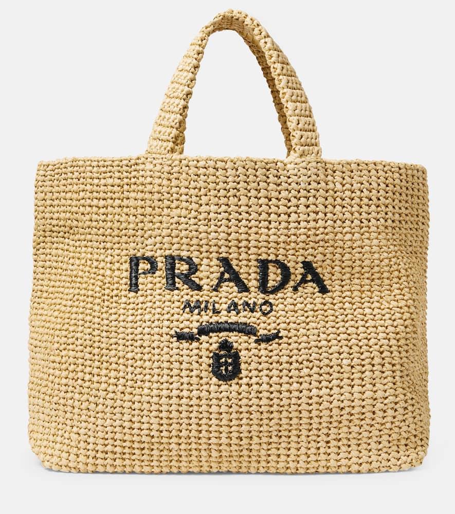 prada medium logo raffia tote
