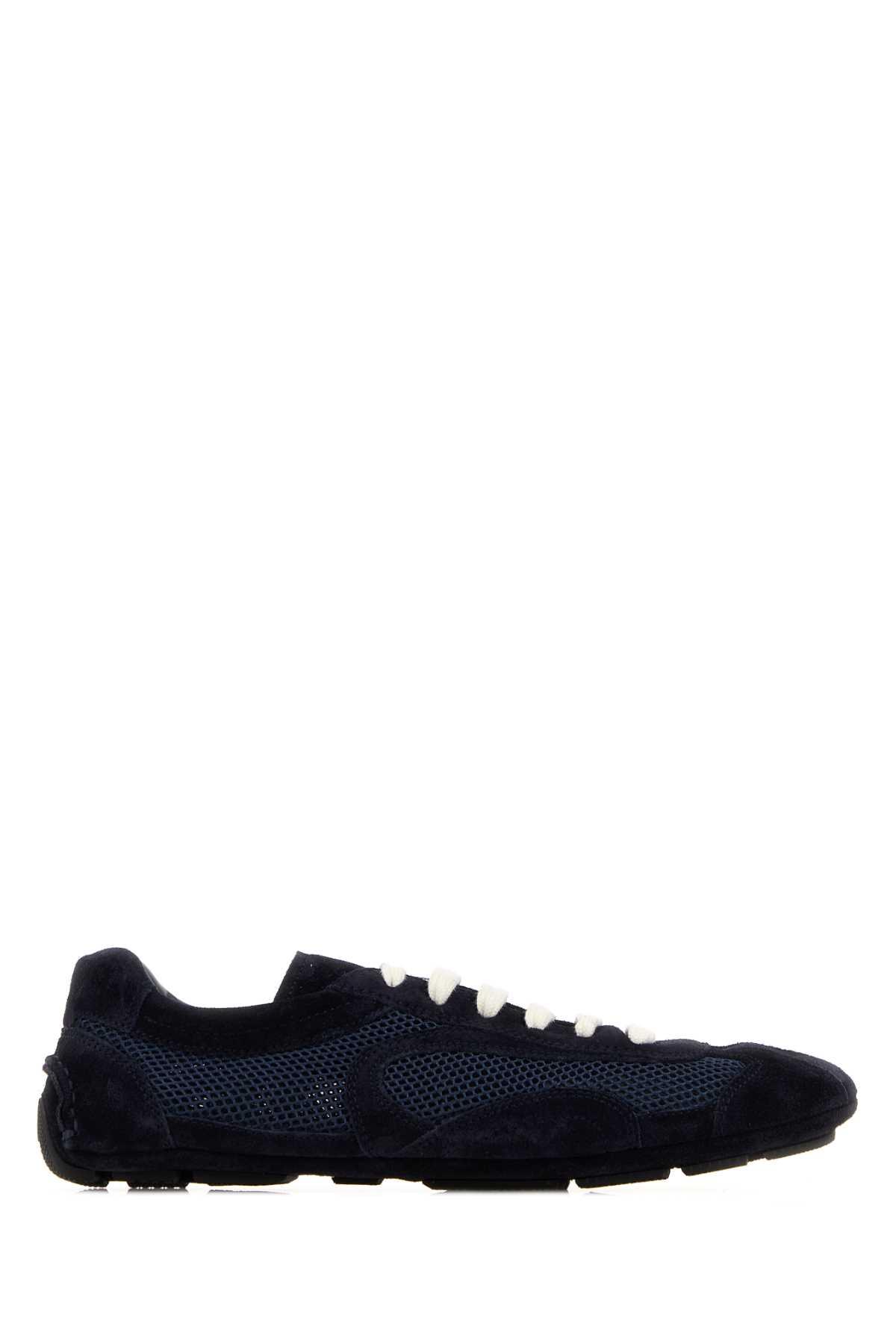 prada midnight blue suede and mesh montecarlo sneakers
