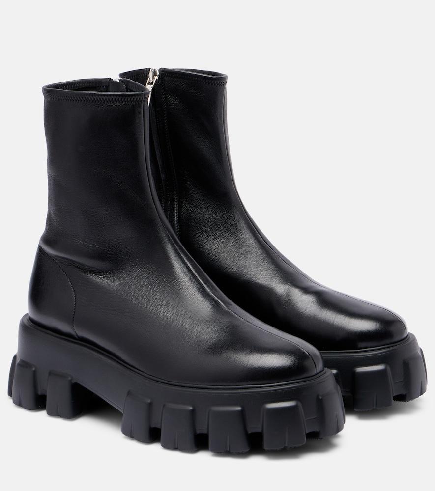 prada monolith leather ankle boots