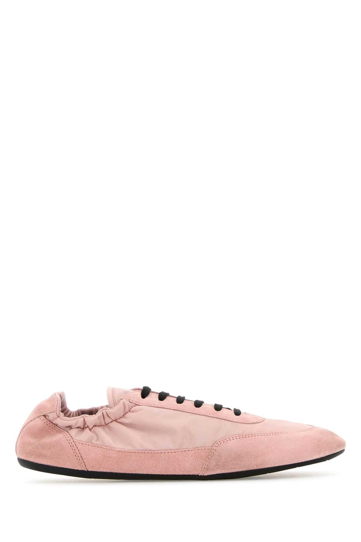 prada pink re-nylon and suede collapse sneakers