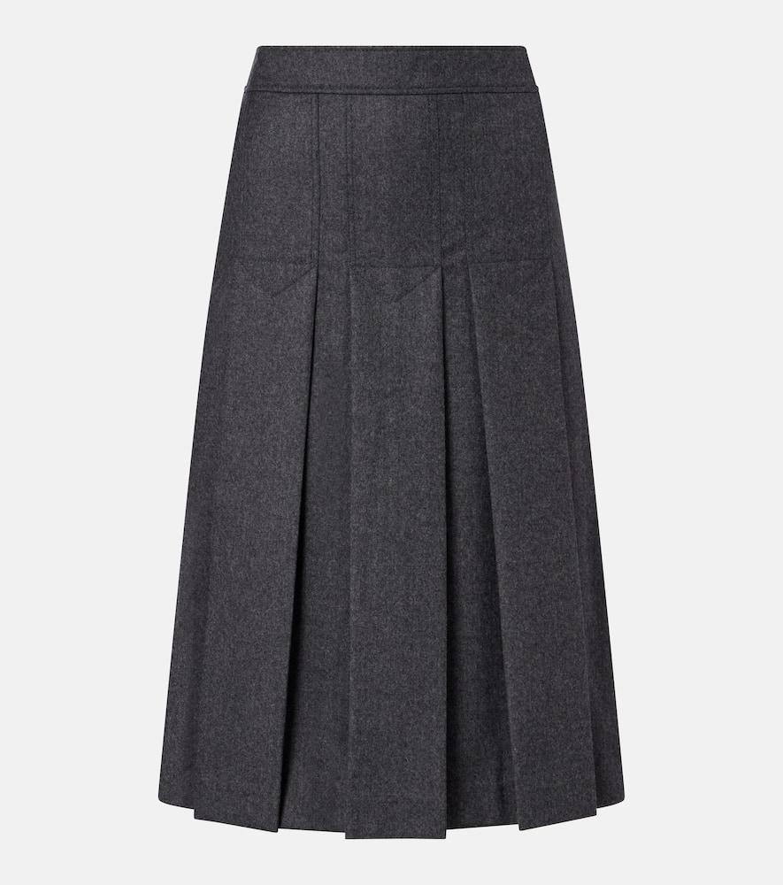 prada pleated virgin wool flannel midi skirt